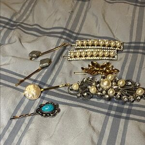 Lot of 8 hair clips Elegant Pearl and Gem Hair Accessories Set
